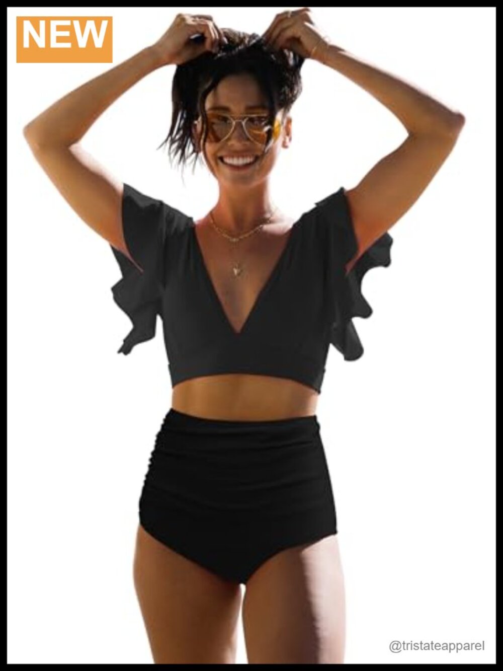 SPORLIKE Ruffle High Waist Two Piece Bikini Set Padded Swimwear